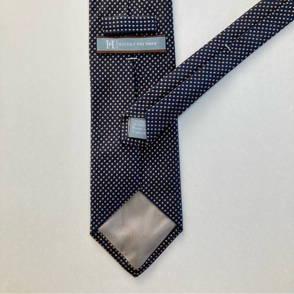 Hickey Freeman Black & Butter Yellow Dotted Classic Heavy Silk Tie 3.5” 59” - Picture 2 of 8